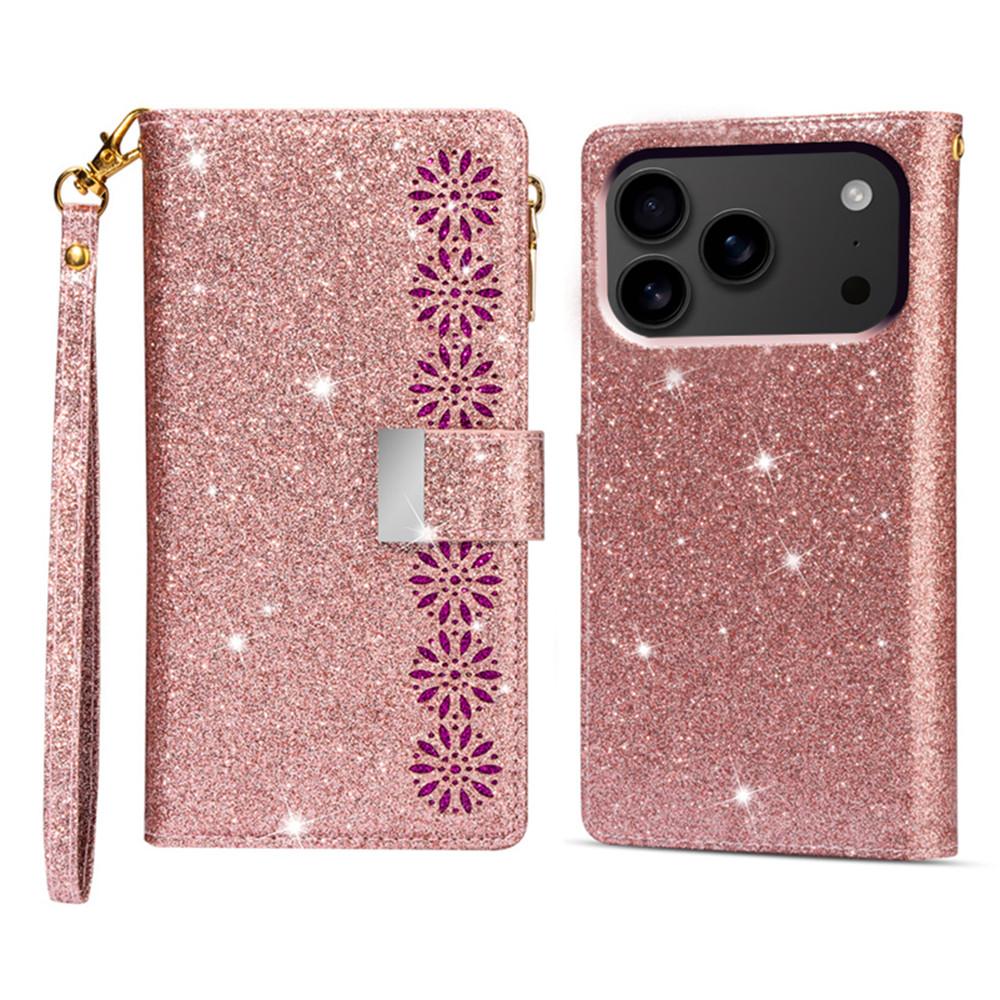 For iPhone 17 Pro Case Starry Sky Carving Leather Wallet Phone Cover with Wrist Strap
