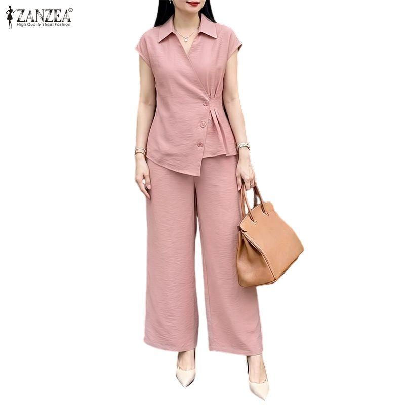 ZANZEA Seturi Casual din Două Piese pentru Femei: Topuri Vestă fără Mâneci și Pantaloni Lungi