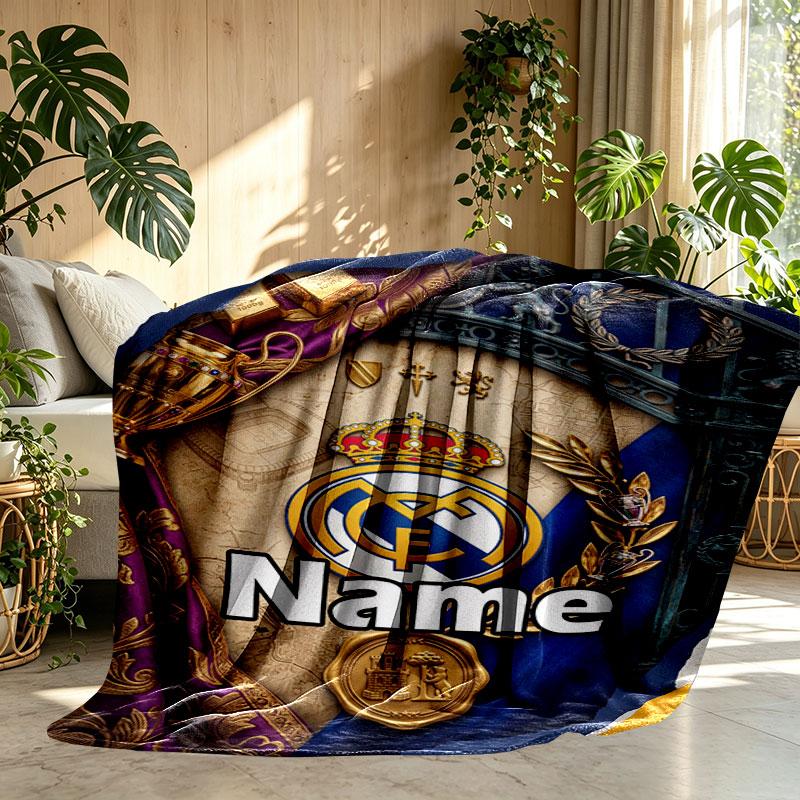 Personalizovaná deka s potiskem Realu Madrid, Vlastní jméno, Domácí dekorace, Ložnice, Pohovka, Kempování, Gauč, Dárky k narozeninám, Vánocům
