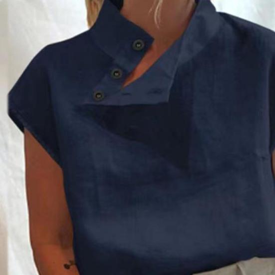 Blouse Femme Sans Manches Col Montant Doux pour la Peau Couleur Unie Boutons Latéraux Tunique Haut Vêtements Dame