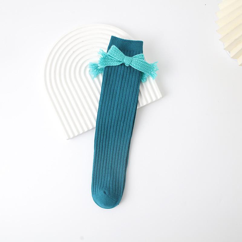 Children Bow Long Socks Red Christmas Kids Girls Princess New Year Autumn Winter Warm Leg Protection Socks