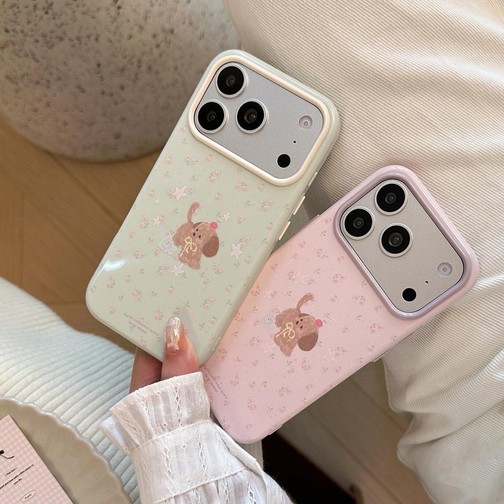 Floral puppy phone case suitable for Apple 17 Pro Max, iPhone 16, summer fresh, 15 shockproof, 14 soft, 13 Korean style