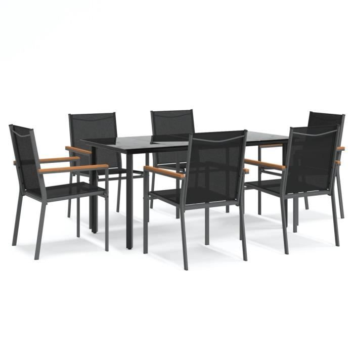 VidaXL Ensemble à manger de jardin 7 pcs noir textilène et acier 3187046