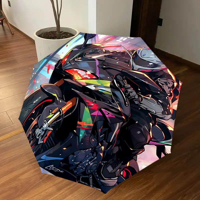 1PC Motorcycle Rider Umbrella-8-Rib Reinforced, Automatic Open, Lightweight & Durable, Cute Fashion Accessory for Outdoor, Beach, or Casual Use, Beach