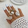 Opening Adjustable Pearl Flowers Rings Vintage Gold Silver Color Retro Exaggerated Metal Alloy Hollow Finger Ring for Women Geometric Jewelry Anillos