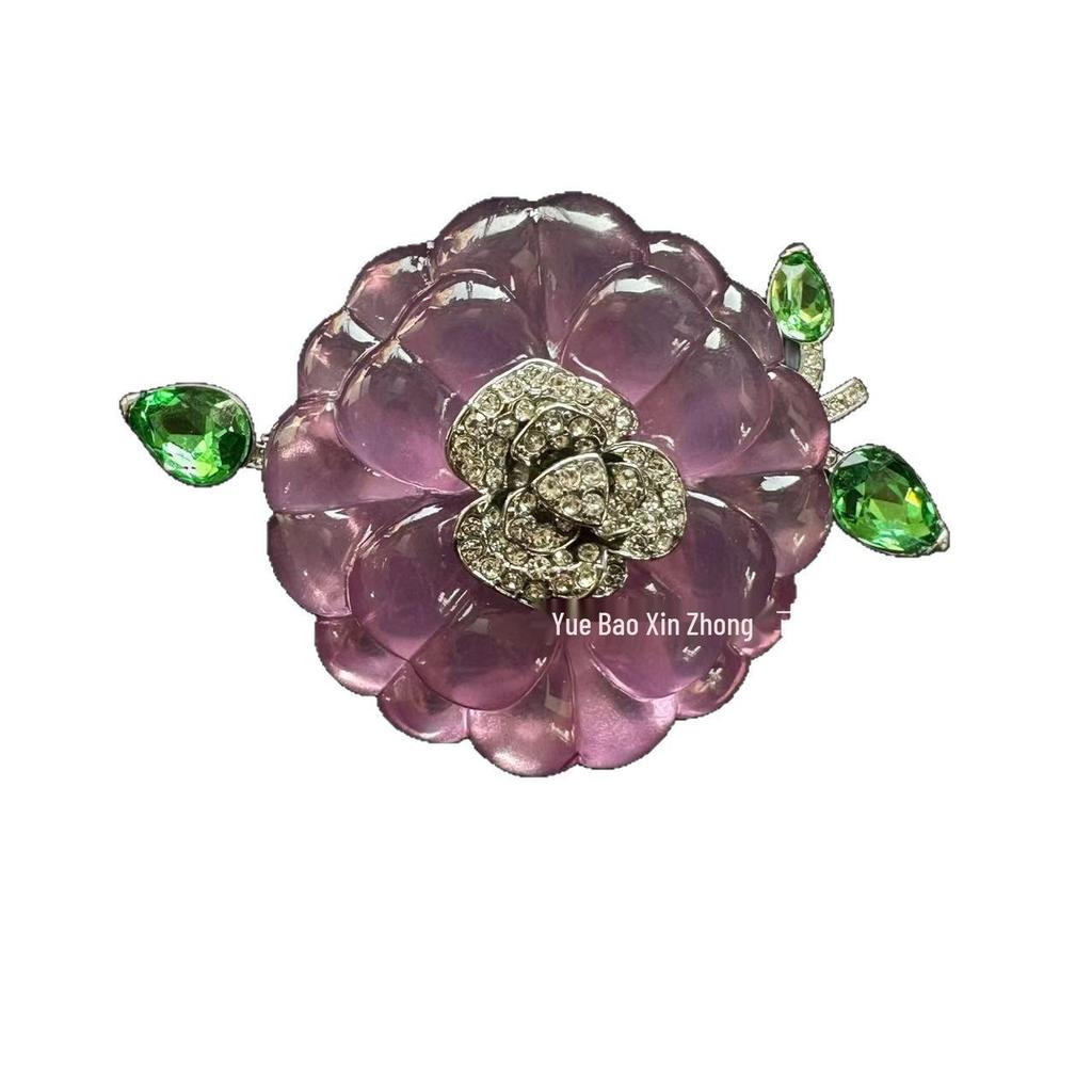 Purple Camellia Jelly Brooch: Vintage Court Style Accessory for Women's Coats