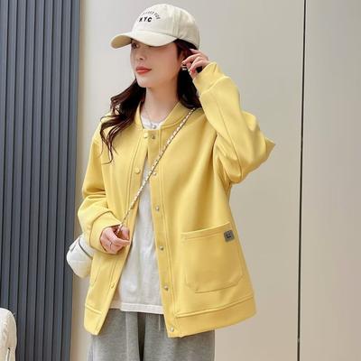 Damen Übergröße Koreanischer Stil Fleecegefütztes Sweatshirt Langarm Strickjacke Jacke Locker Schlankmachend Vielseitig Lässige Baseballjacke für Herbst