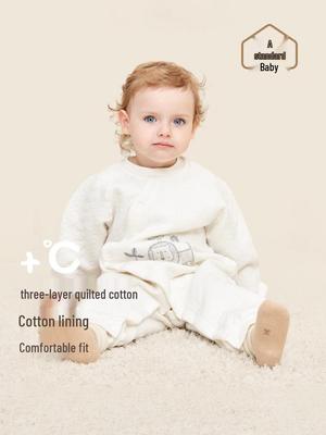 Thickened Pure Cotton Baby Romper - Newborn Full Body Warm Crawling Suit for Autumn/Winter