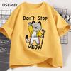Don't Stop Meow T-Shirt Funny Cat Printed T Shirt Man Vintage Music Cotton Men's T-shirts Casual Unisex Short Sleeve Man