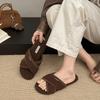 One-word Women Wear 2025 Autumn New Outdoor Thick Bottom Internet Celebrity Warm Lamb Wool Slippers