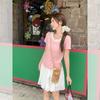 High-end Design Three-dimensional Flower Round Neck Front Shoulder Short-sleeved T-shirt Women's Summer Pink Sweet and Chic New Top