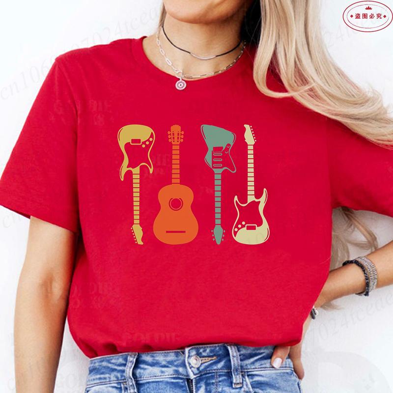 Aesthetic T-shirt Women Clothing Fashion Guitar Graphic Y2k Tops Harajuku Comfortable O Neck Short Sleeve Female Tees Shirt