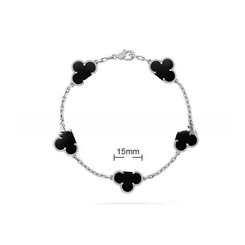 15MMHigh-quality Four-leaf Clover Five-flower Bracelet for Women 18k Natural White Mother-of-pearl and Red Chalcedony Bracelet