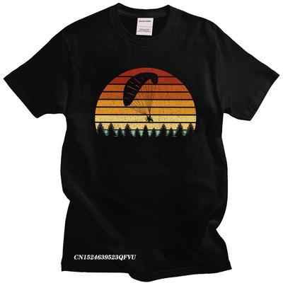 Novelty Vintage Sunset Paragliding Tshirt Camisas Unisex Premium Cotton Tee Shirt Camisa Streetwear Paragliders Paramotor Tshirt