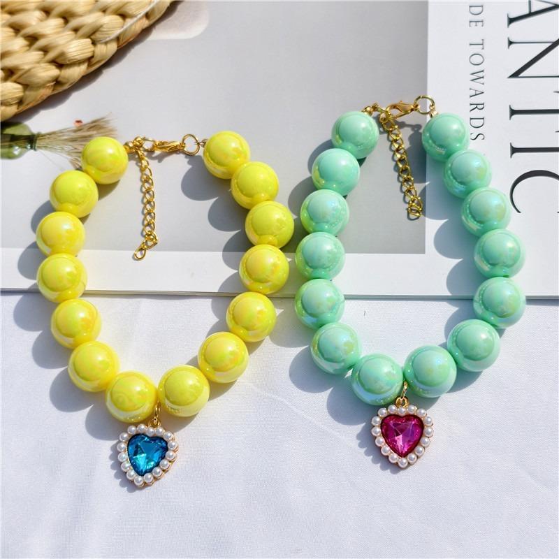 Niche Premium Cute Pearl Necklace Sweater Chain Puppy Pendant Accessories Love Rhinestone Pendant Cat Dog Collar