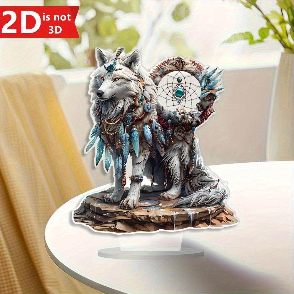 Majestic 2D White Wolf & Dreamcatcher desktop decor. Bohemian style, perfect for home, office, or café. чистый