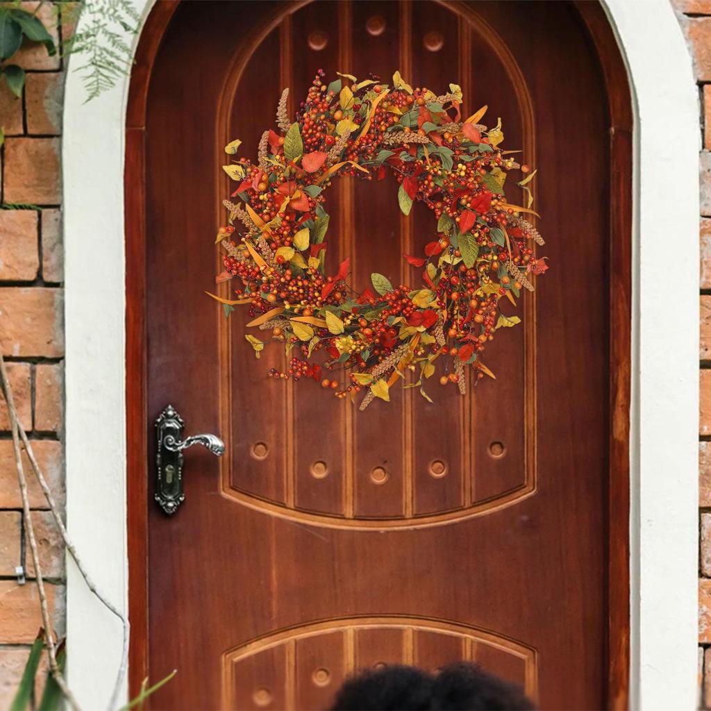 Artificial Autumn Wreath, Door Decorative Wreath with Yellow And Green Leaves, Hanging