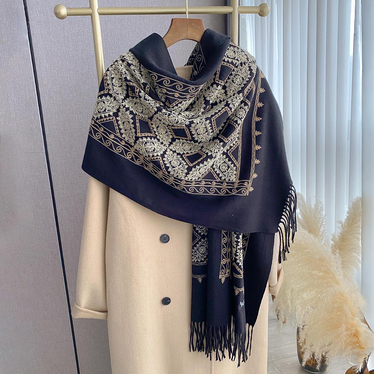 

Розкішний Високоякісний Вишитий Шарф Елегантний Жіночий Зимовий Товстий Теплий Шийний Пашміна Довгий Бахромчастий Шарф Леді Плед М яка Шаль