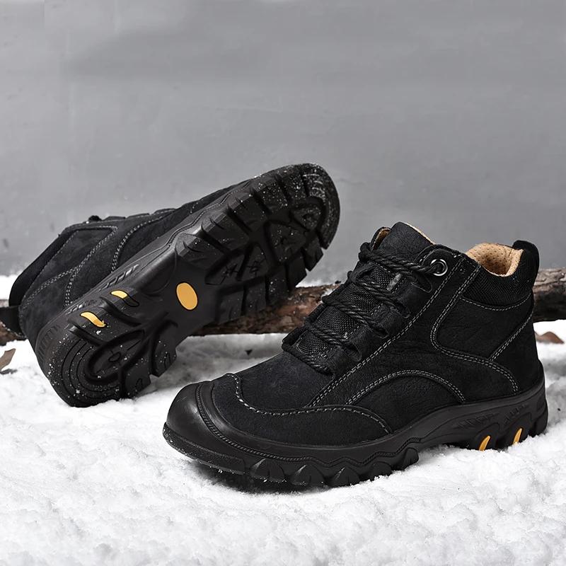New Mens Outdoor Shoes Luxury Handmade Genuine Leather Men Casual Shoes Comfort Non-slip Hiking Sneakers Snow Boots Work Shoe