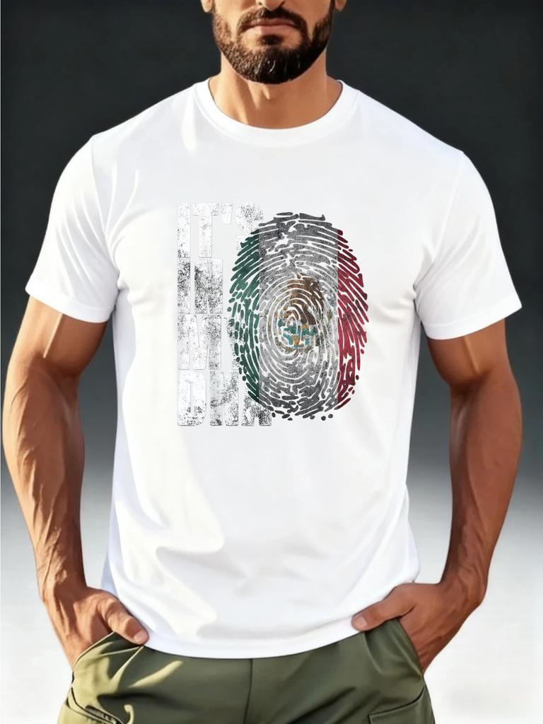 Men'S Fashion T-Shirt Featuring a Fingerprint National Flag Cultural Theme Print