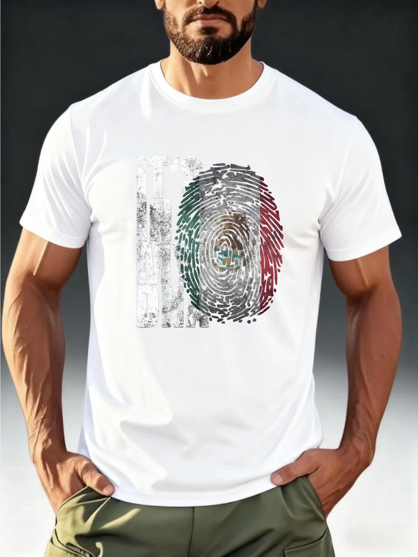 Men S Fashion T-Shirt Featuring a Fingerprint National Flag Cultural Theme Print M
