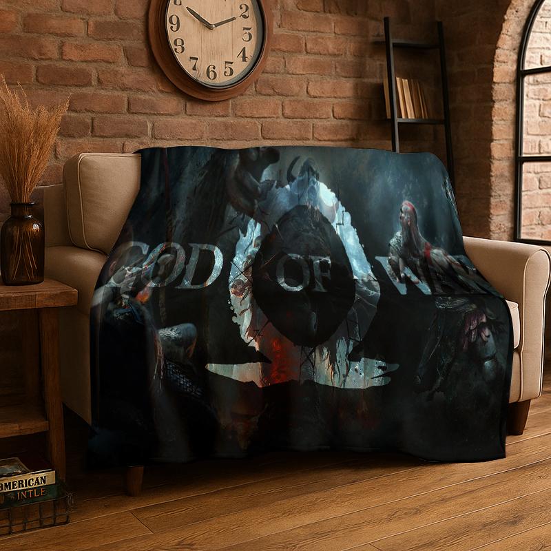 Retro God of War Game Kratos Flannel Blanket Soft Warm Throw Blanket for Bedroom Living Room Bed Travel Camping Picnic Gift