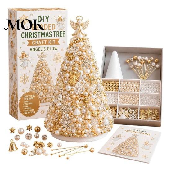Beaded Tree Craft Kit DIY Christmas Beading for Adults Beginners, Handmade 3D Ornament with Full Relaxing Activity Tools And Plastic Beads Desktop