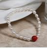 Cinnabar & Freshwater Pearl Chinese Style Elastic Bracelet