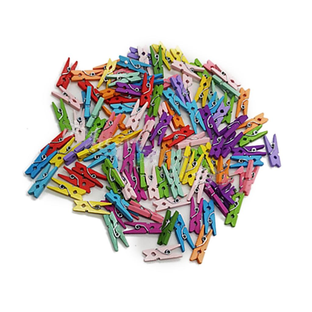 200Pcs Assorted Color Home Wooden Clip Practical Colorful Wood Photo Office Note Clamp