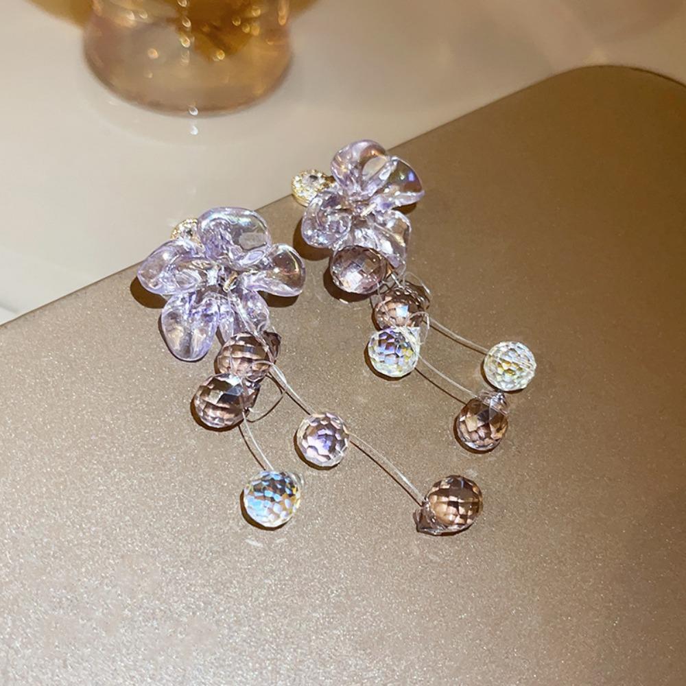 Silver Needle Diamond Pearl Purple Earrings French Retro Niche Design Earrings Light Luxury Premium Earrings