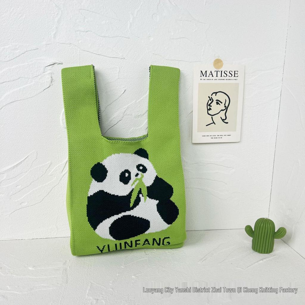 Panda Knit Women's Cross-Border Wrist Tote Handbag