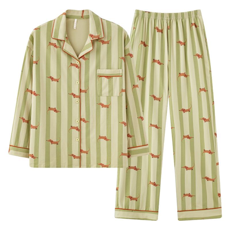 Autumn/Winter Antibacterial Pure Cotton Long-Sleeve Dachshund Pajamas Set for Couples