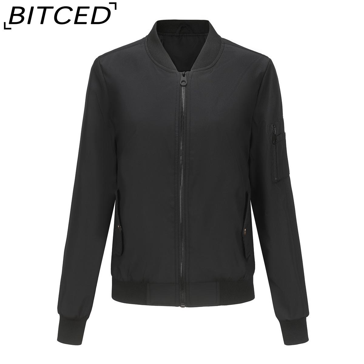 

BITCED Spring/Autumn Lightweight Flight Jacket Women s Casual Long-Sleeved Coat Loose-Fit Stand Collar Baseball Jacket S чёрный