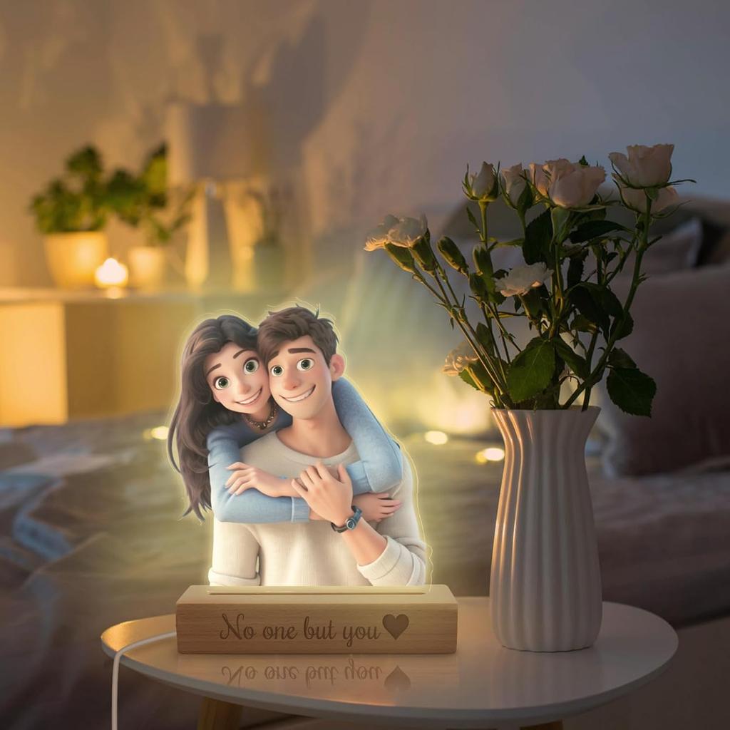 Personalized Night Light Custom Light Up Picture Frame Acrylic Custom Cartoon Style 3D Acrylic Lamp with Photo Text Engraved Customized Photo Gifts
