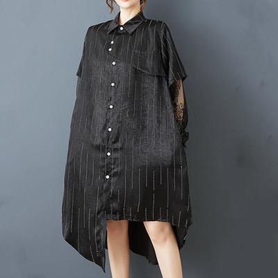 Langärmeliges schwarzes Vintage-Streifen-Neu in Kleider für Damen lässiges lockeres Sommerhemdkleid