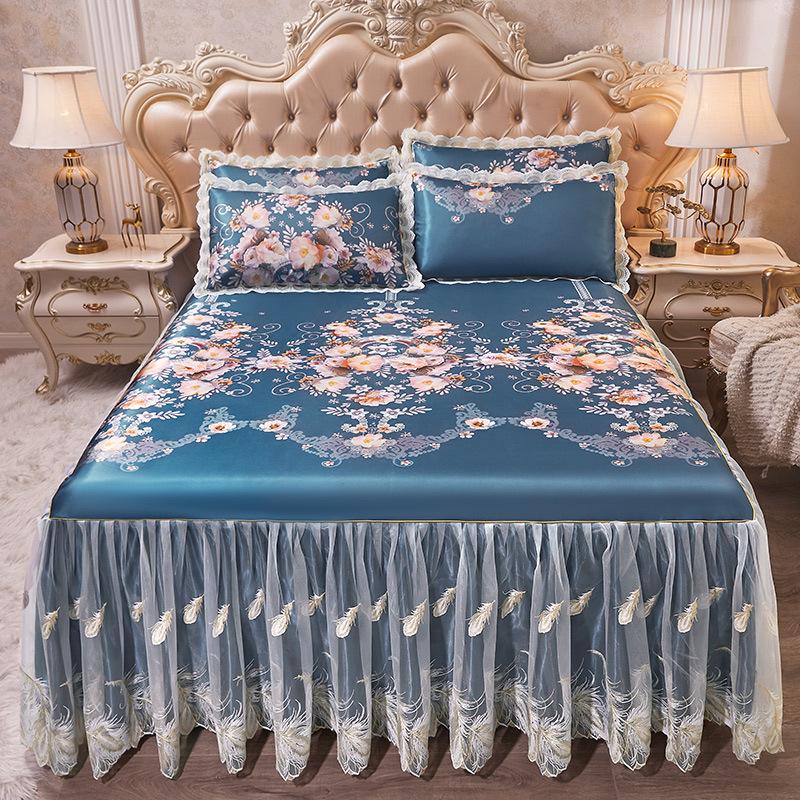 3 Stück Kühlmatte, Bettrock, Tagesdecke für das Bett, Klimaanlage, weich, faltbar, maschinenwaschbar, Kühllaken mit Kissenbezügen