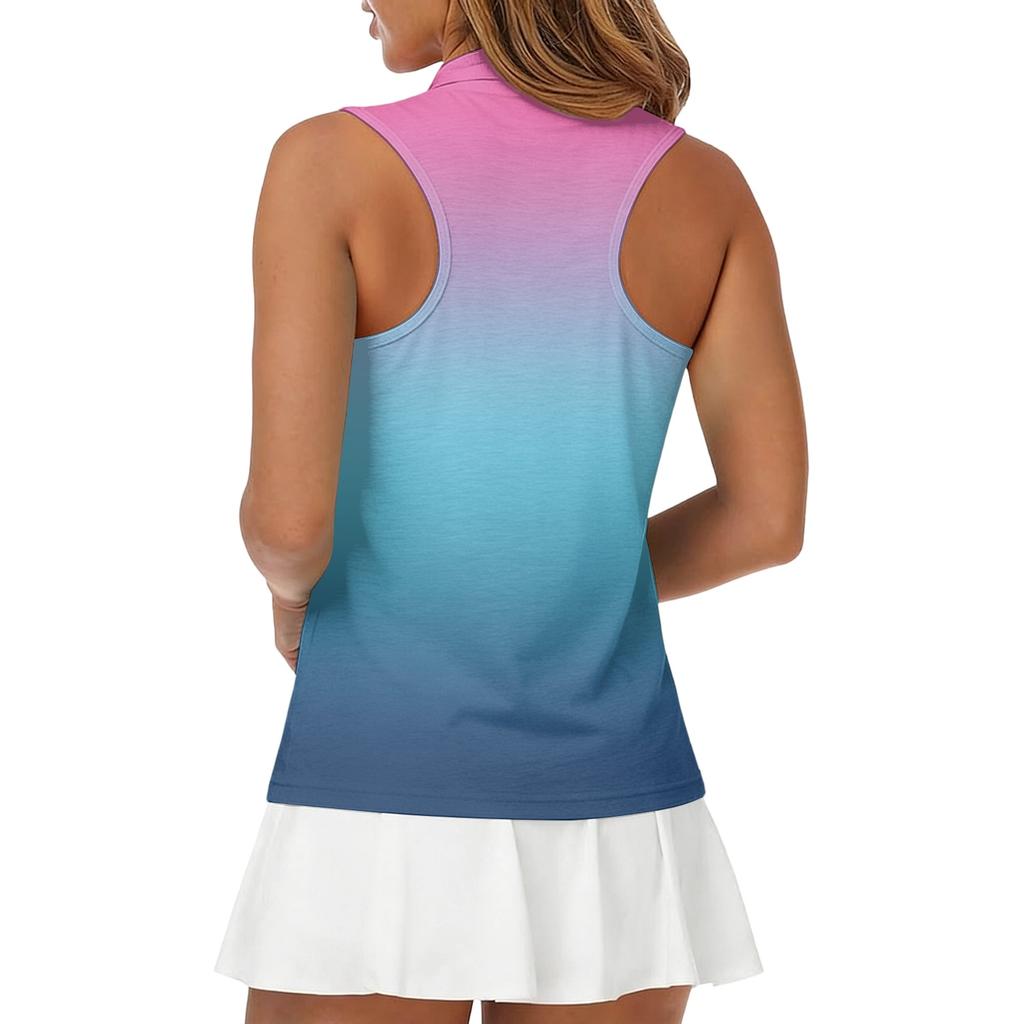 Dames Mouwloos Golf Poloshirt met Ritssluiting en Print Atletische Tanktop voor Sport Tennis Training Casual Kleding