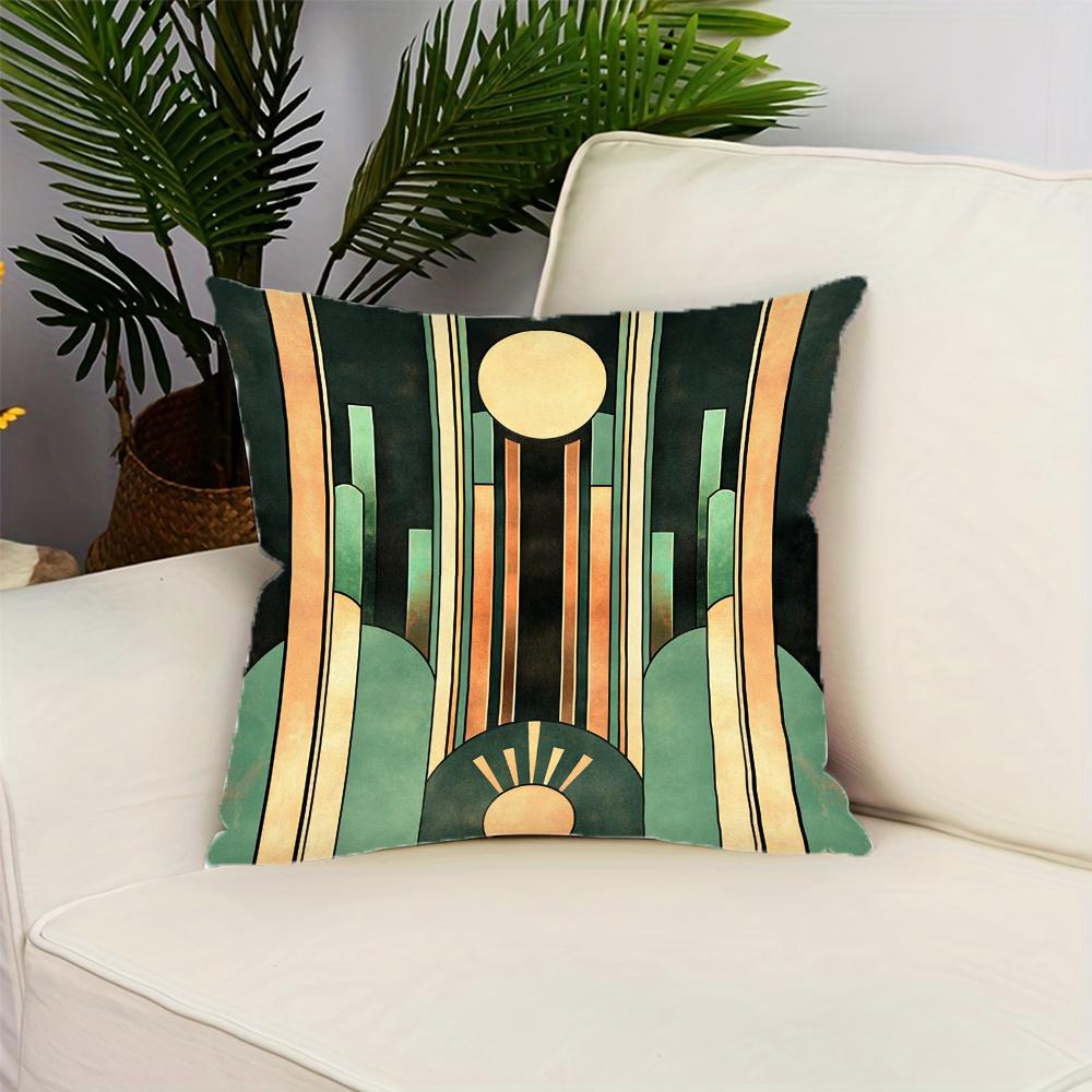 Vintage Grün und Gold Geometrischer Druck Muster Überwurf Kissenbezug Polyester Kissenbezug Heimdeko Kissenbezug mit Reißverschluss