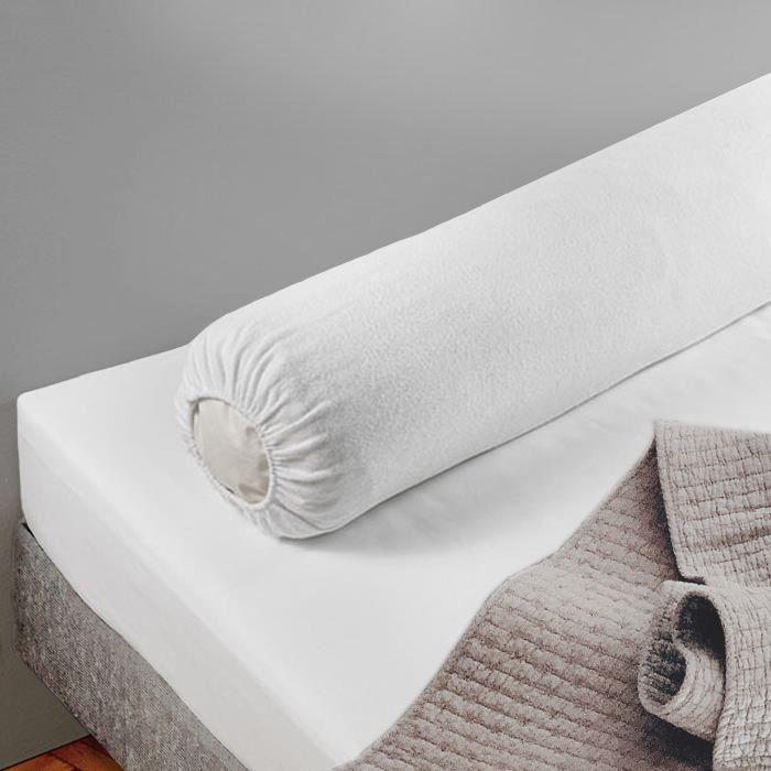 Protège Traversin 160 cm - Doux et Absorbant - Molleton 100% Coton - Elastiqué aux Bouts - Fabriqué en Europe - Linge des Familles
