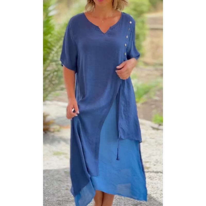 Short Sleeved Fake Two Piece Dress Women's Summer New Style