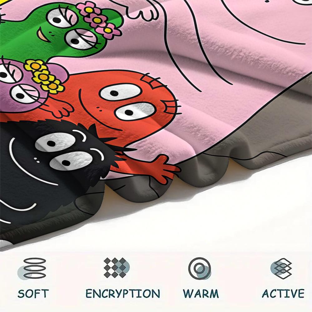 1 szt. Koc flanelowy z nadrukiem rodziny Barbapapy, Wysokiej jakości, Wygodny na wszystkie pory roku, Wystrój domu, Ciepło i komfort, Idealny na prezenty