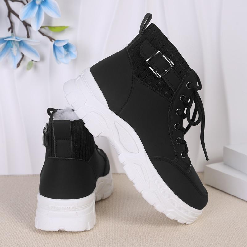 New winter high-top large-size thermal hiking shoes women's foreign trade thick-soled velvet lace-up short snow boots