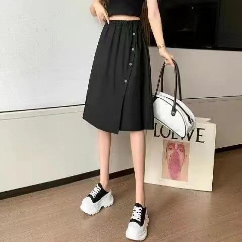 Lady's All-Match Loose  Button Pockets Wide Leg  Women High Waist Irregular Knee Length Skirt Pants Office Elegant Pants Plus Size