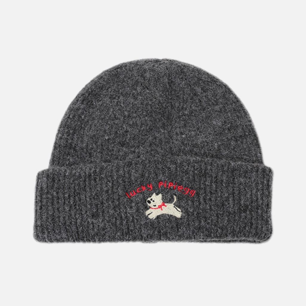 

Autumn and winter new wool hat cartoon puppy high-quality embroidered knitted hat cold-proof and warm face small cold hat woman M（56-58cm）
