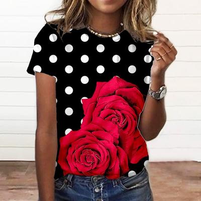 T-shirt da donna di moda estiva T-shirt con stampa floreale 3d T-shirt di grandi dimensioni Abbigliamento donna T-shirt a maniche corte da donna per tutti i giorni