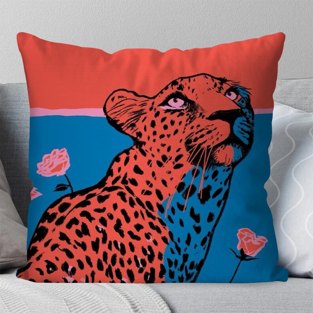 Niedlicher Löwe Tiger Leopard Kissenbezug Quadratisches Kissen Schlafzimmer Sofa Freizeit Komfort Kissen Auto Wohnzimmer Heimdekoration 40X40