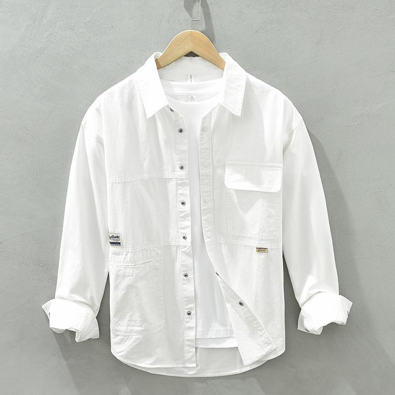 Japanese Style Cargo Shirts for Men New Fashion Casual Long Sleeve 100% Cotton Mens Shirts Spring and Autumn Streetwear Loose Tops Youth