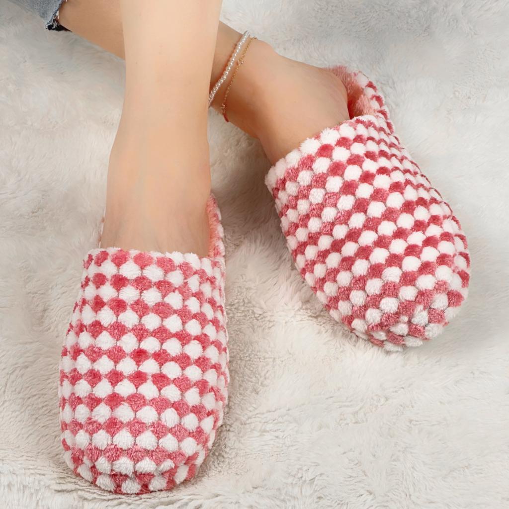 Damen Winterschuhe Warme Hausschuhe Flauschige Karomuster Hausschuhe