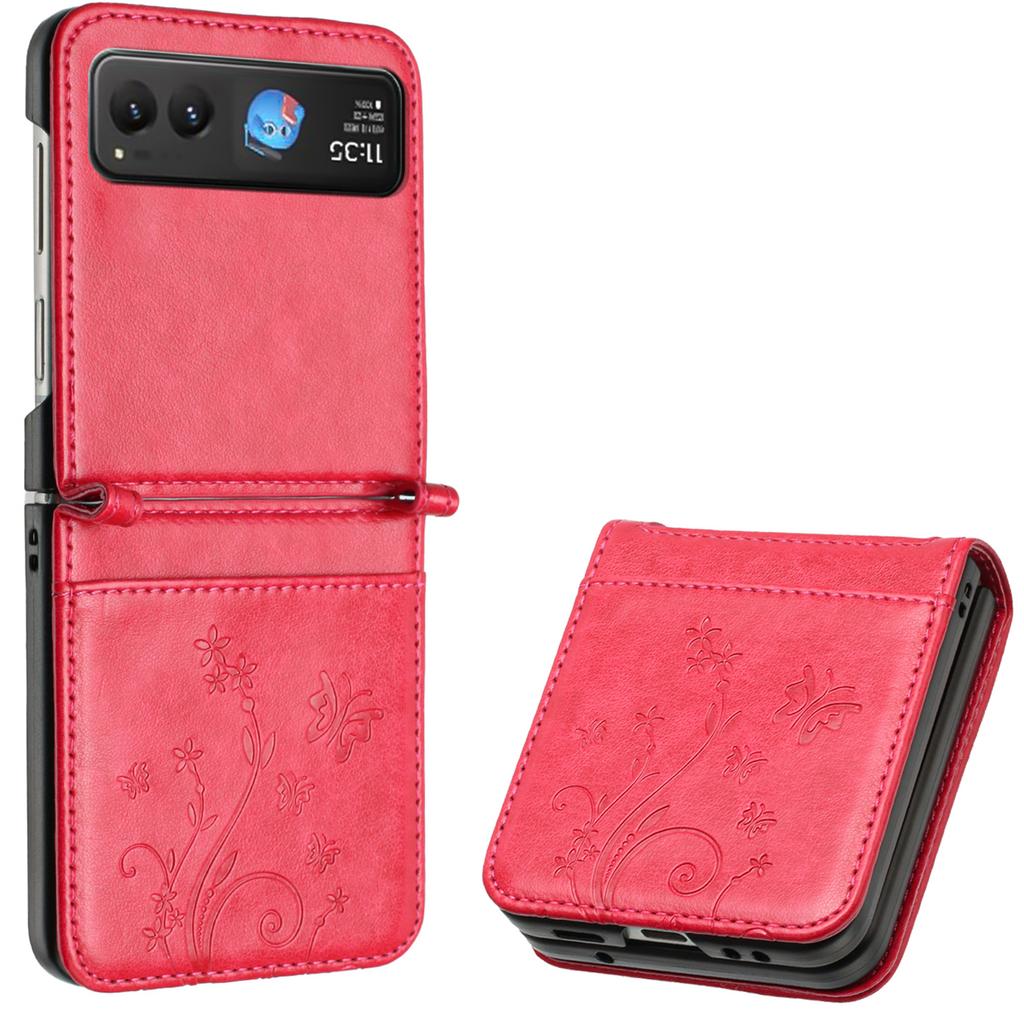 Für Motorola Razr 40 5G Hülle Leder Handyhülle mit Kartenhalter mit Blumenprägung