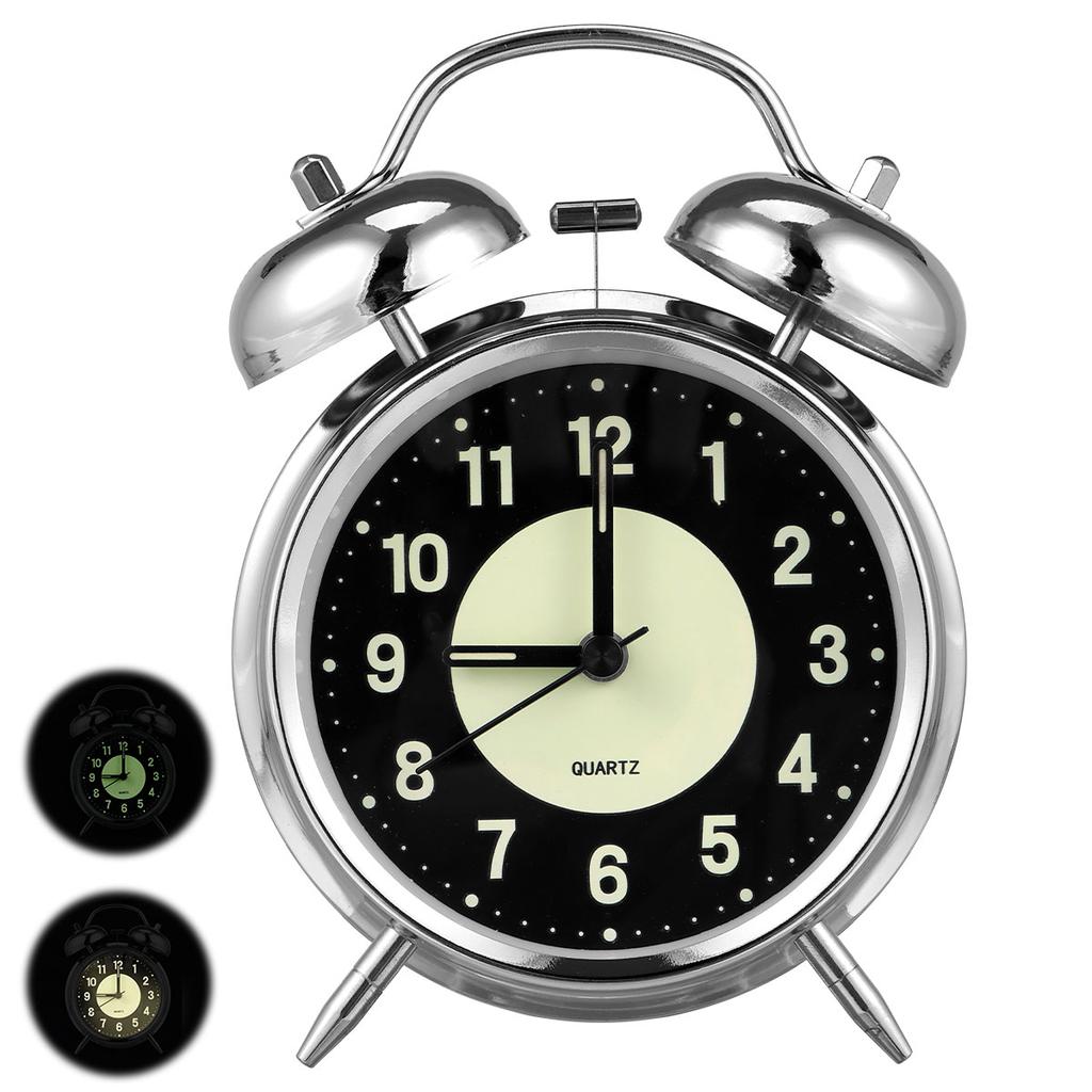 Digital Alarm Clock Metal Double Bell Bedside Alarm with LED Display Silent Metal Table Clock for Heavy Sleepers Adults Kids